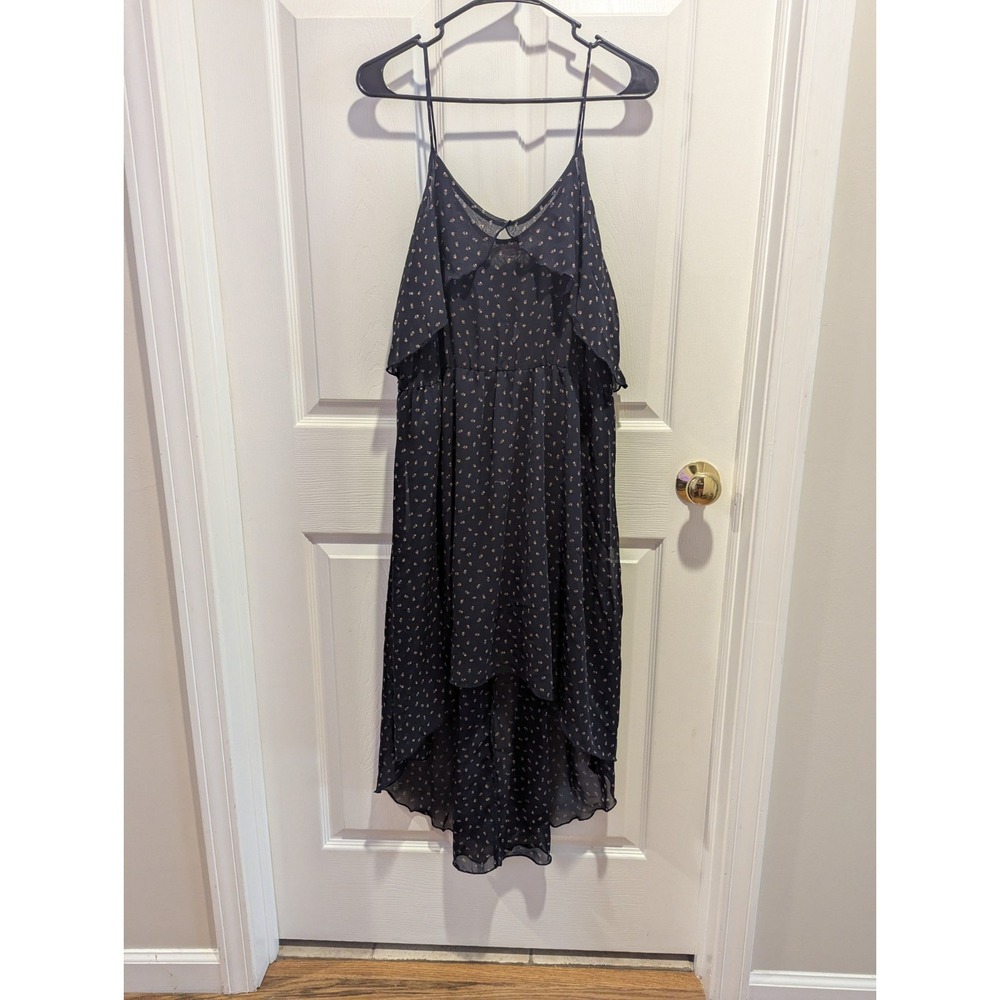 Cottagecore Fairycore Chiffon High Low Midi Dress Navy Floral Boho Audrey 3+1